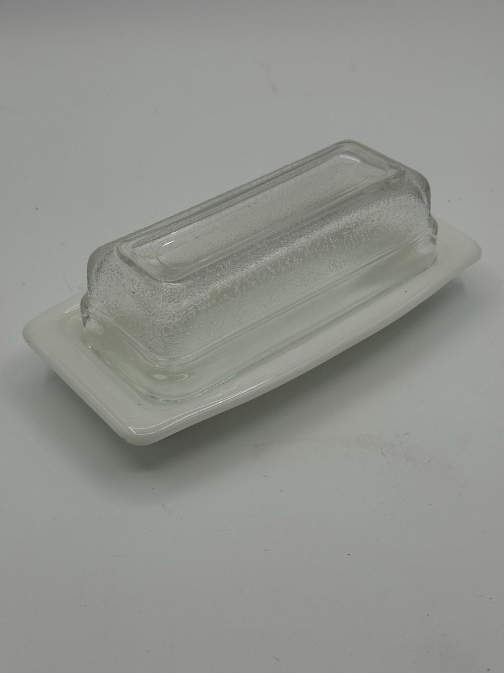 Vintage Pyrex Milk Glass Butter Dish #37 Clear Textured Stippled Lid MCM